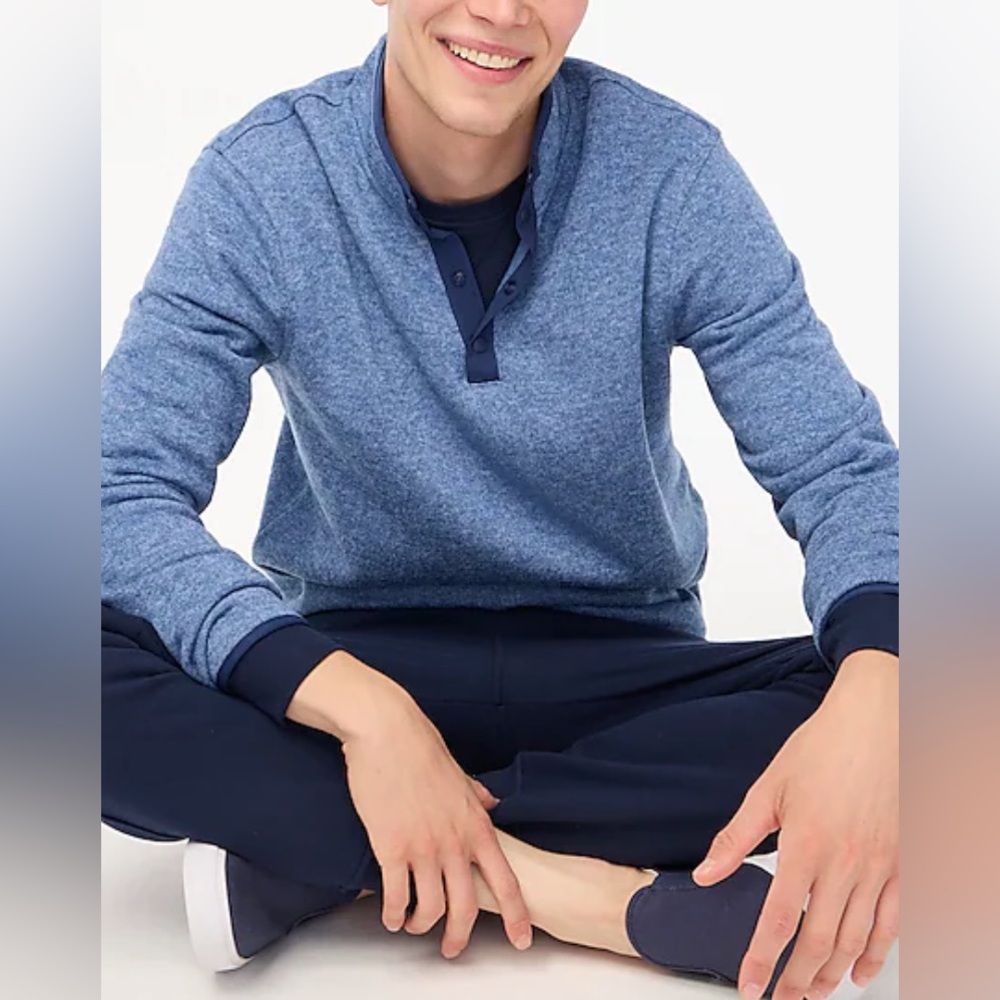 Brand New!  J Crew Marled Fleece Half-snap in Baltic Blue